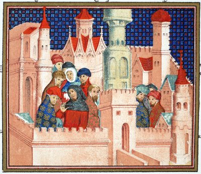 Overleg tussen Richard II en zijn edelman in Conway Castle, facsimile kopie uit Le Prinse et Mort du Roy Richart door Jean Creton, herdrukt 19e eeuw door French School